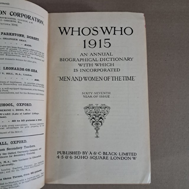 Who's Who 1915 - A&C Black Ltd - An Annual Biographical Dictionary with which is Incorporated "Men and Women of the Time" - Image 2